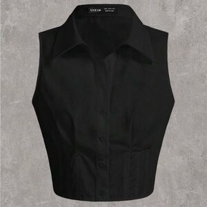 SHEIN EZwear Black Sleeveless Button-Up Crop Top – Collared – Size 0XL / 12